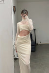 Un Morceau velvet lace stitching waist details dress UM231LS08 white PUM35